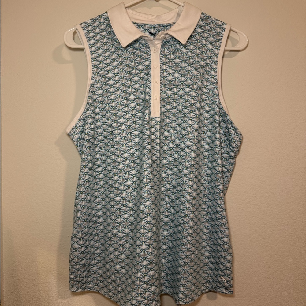 Puma White and Blue Sleeveless Golf Tank
